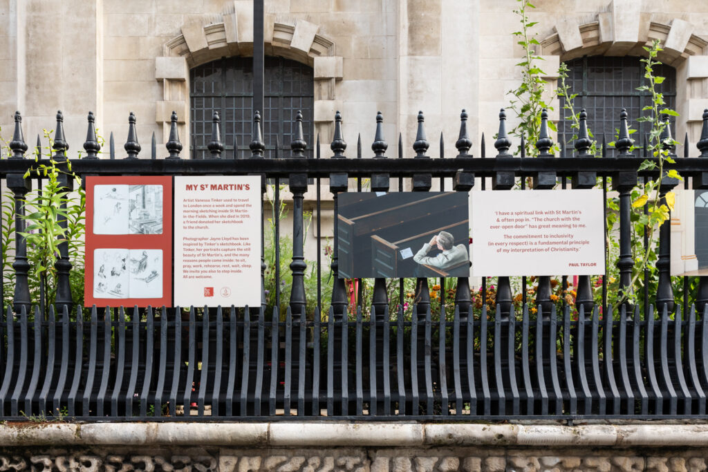 My St Martin's, a photographic series by Jayne Lloyd, inspired by the sketchbook of Vanessa Tinker, on display at St Martin-in-the-Fields, London. Photograph by Jayne Lloyd.
